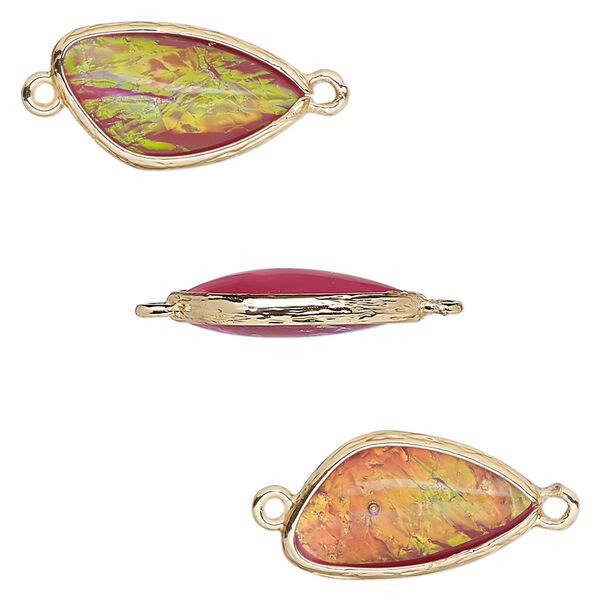 Link, Opalized Ice™, "opal" (resin) and gold-finished brass, light purple, 19.5x11mm double-sided wing. Sold per pkg of 4. image number 0