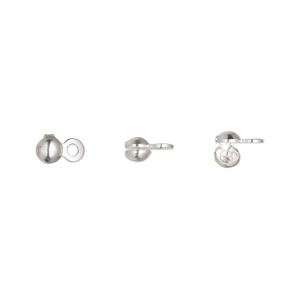 Bead tip, silver-plated brass, 6x3mm side clamp-on with closed loop. Sold per pkg of 100. image number 0