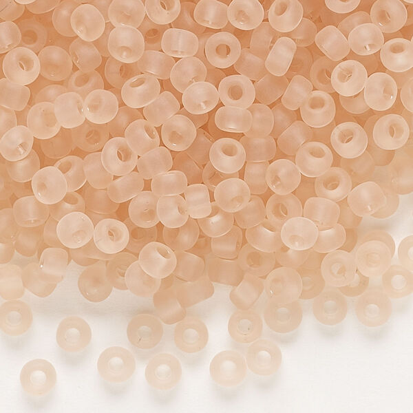 Seed bead, Dyna-Mites™, glass, transparent matte light peach, #6 round. Sold per 40-gram pkg. image number 0