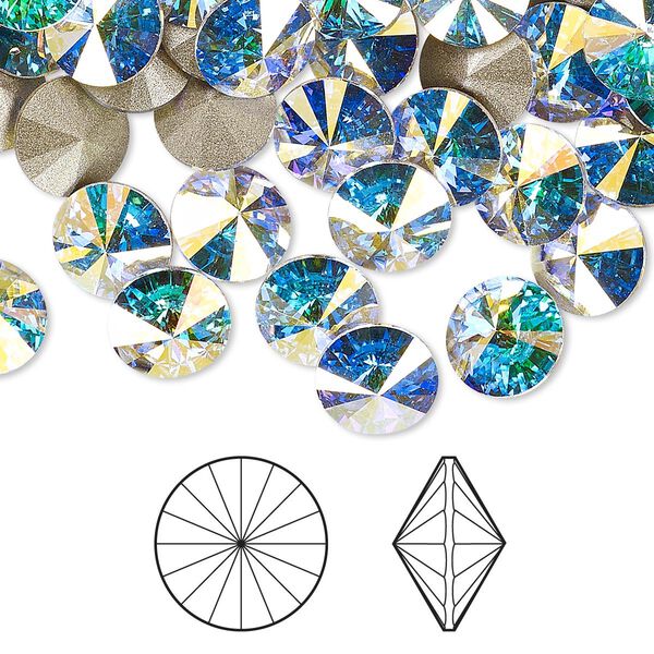 Chaton 144pk crystal AB foil back, Swarovski® 8.16-8.41mm rivoli SS39 1122 image number 0
