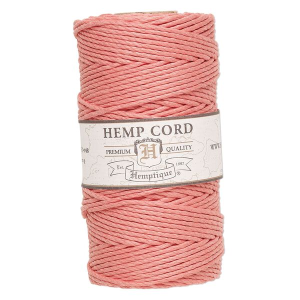 Cord, Hemptique®, polished hemp, sunset coral pink, 1.8mm diameter, 48-pound test. Sold per 205-foot spool. image number 0