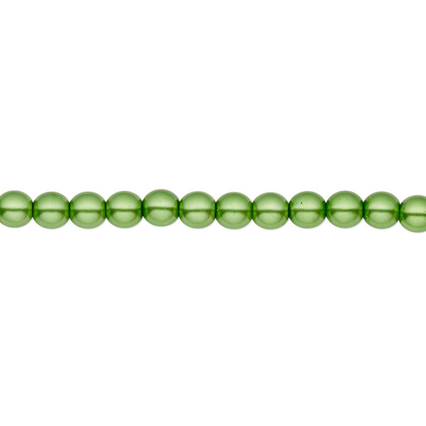 Bead, Czech pearl-coated glass druk, opaque green, 4mm round. Sold per 15-1/2" to 16" strand. image number 0