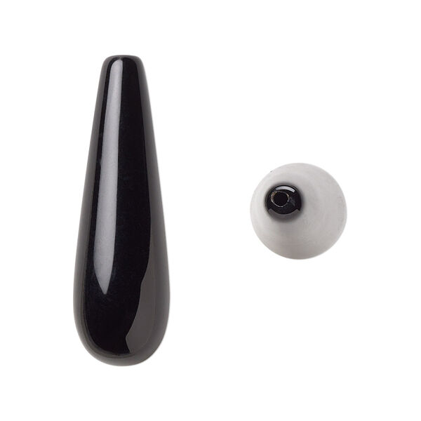 Bead, black onyx (dyed), 33x10mm half-drilled teardrop, B grade, Mohs hardness 6-1/2 to 7. Sold per pkg of 2. image number 0