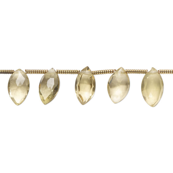 Lemon smoky quartz 1pkg22, hand-cut top-drilled faceted puffed marquise bead 8x5mm-12x6mm image number 0