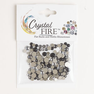Flat back mix 1pkg144 jet / crystal / black diamond foil back, Crystal FIRE®, 3.00-4.80mm round SS12 / SS16 / SS20