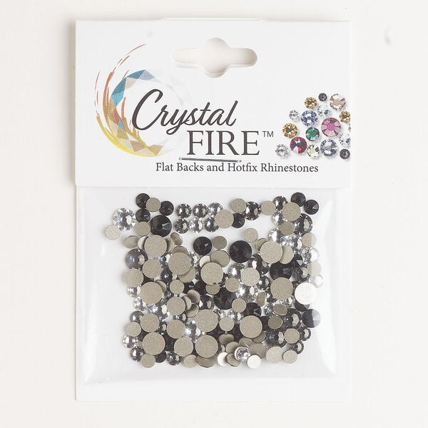 Flat back mix 1pkg144 jet / crystal / black diamond foil back, Crystal FIRE®, 3.00-4.80mm round SS12 / SS16 / SS20 image number 0