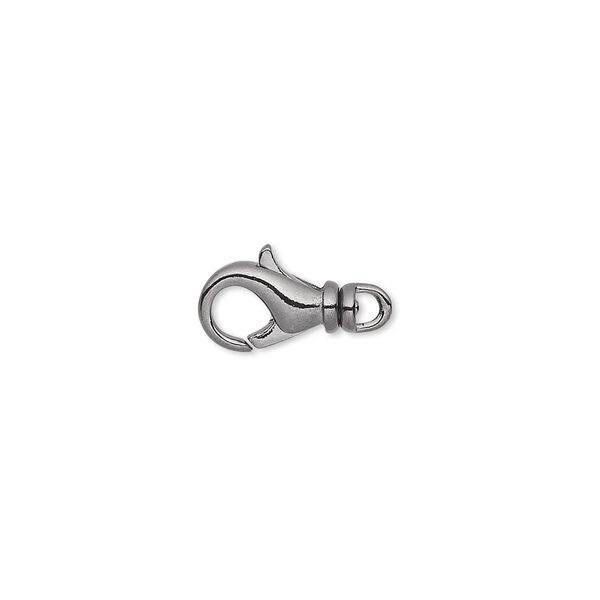 Clasp, lobster claw, gunmetal-plated brass, 12x7mm with swivel. Sold per pkg of 10. image number 0