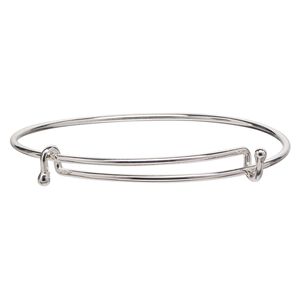 Bracelet, bangle, silver-finished steel, 2mm wide with 3mm ball, adjustable from 7-1/2 to 8 inches. Sold individually.