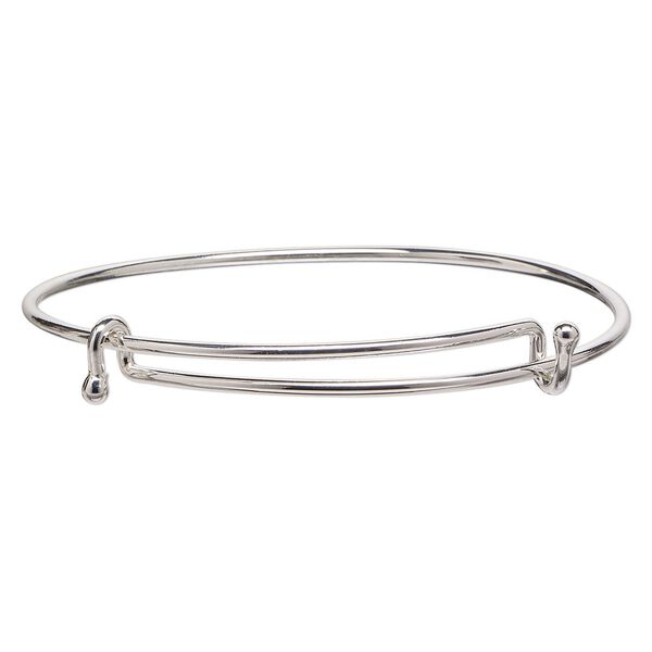 Bracelet, bangle, silver-finished steel, 2mm wide with 3mm ball, adjustable from 7-1/2 to 8 inches. Sold individually. image number 0