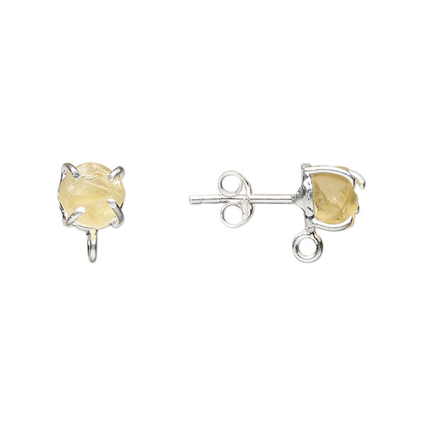 Ear stud, sterling silver and citrine (heated), 5-7mm rough nugget with closed loop. Sold per pair. image number 0
