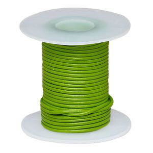 Cord, leather (dyed), green, 0.5-0.8mm round. Sold per 5-yard spool.