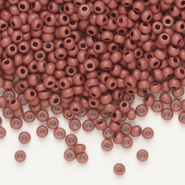 Seed bead, Preciosa Ornela Czech glass, 1pkg500g, 2.8-3.2mm rocaille, opaque matte terra dyed light mahogany chalkwhite (06418) image number 0