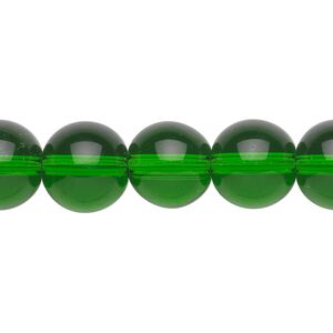 Bead, glass, emerald green, 12mm round. Sold per 36-inch strand.
