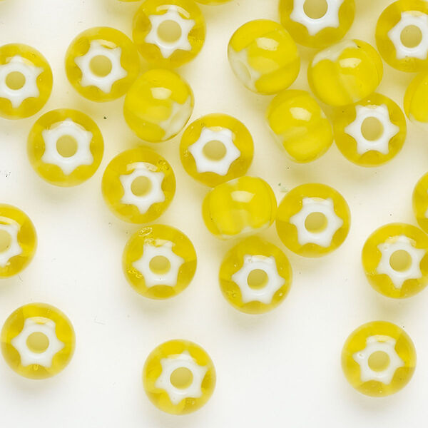 Seed bead, Preciosa Ornela Czech glass, pkg/200g, #32 cornelian star rocaille, opaque yellow and white, (83701). image number 0