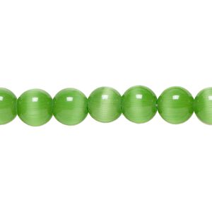 Bead, cat's eye glass (fiber optic glass), dark green, 8mm round, quality grade. Sold per 15-1/2" to 16" strand.