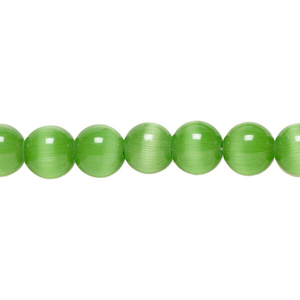 Bead, cat's eye glass (fiber optic glass), dark green, 8mm round, quality grade. Sold per 15-1/2" to 16" strand. image number 0