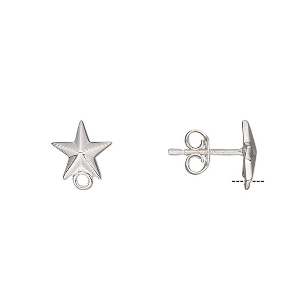 Earstud, sterling silver, 9mm star with closed loop. Sold per pair. image number 0