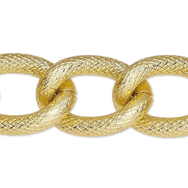 Chain, gold-finished aluminum, 19mm textured curb. Sold per pkg of 5 feet. image number 0
