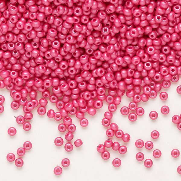 Seed bead, Preciosa Ornela Czech glass, pkg/50g, #11 rocaille, opaque PermaLux dyed magenta chalkwhite, (22011). image number 0