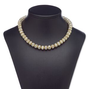 Necklace, glass and gold-finished steel, clear AB, 10x8mm rondelle, 18 inches with magnetic clasp. Sold individually.