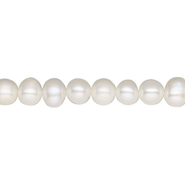 Pearl, cultured freshwater (bleached), white, 5-7mm semi-round, B- grade, Mohs hardness 2-1/2 to 4. Sold per 15-1/2 to 16-inch strand. image number 0
