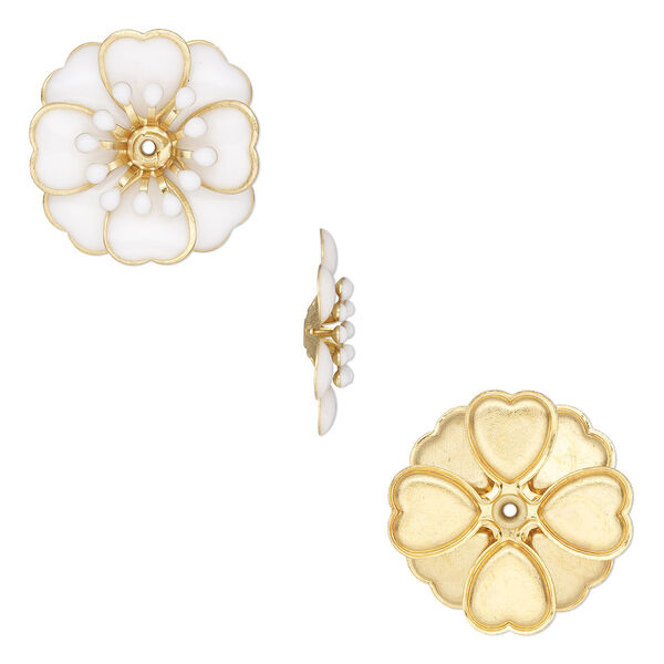 Component, epoxy and gold-finished copper, white, 21mm center-drilled single-sided flower. Sold per pkg of 2. image number 0