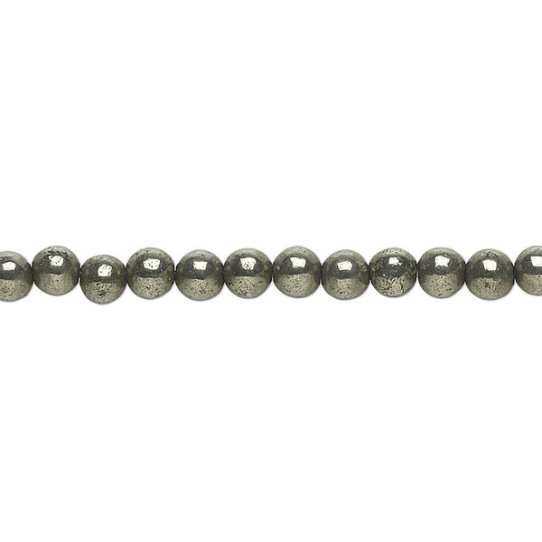 Bead, pyrite (stabilized), 4mm round, B grade, Mohs hardness 6. Sold per 15-1/2" to 16" strand. image number 0