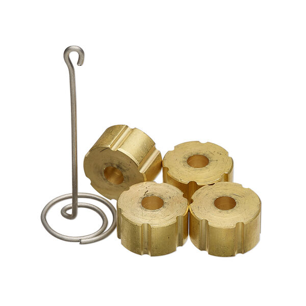 Huggy Spool® weight, brass and stainless steel, 2-1/4 x 3/4 inch hanger with hook end and (4) 20x11.5mm weights with 6mm hole, 25 grams. Sold per 5-piece set. image number 0