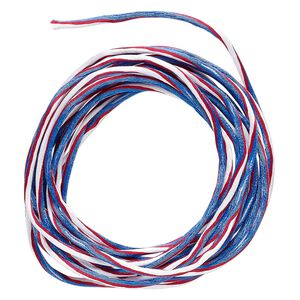 Cord, Satinique™, nylon, red / white / blue, 2mm regular with vertical stripe. Sold per 10-foot section.
