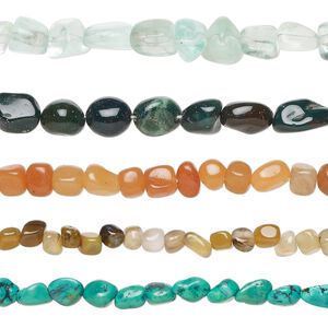 Multi-gemstone / glass 1pkg5, nugget bead 13 inch mix small