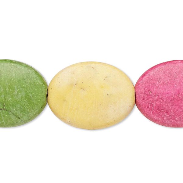 Bead, "howlite" (resin) (imitation), mixed colors, 20x16mm-21x17mm flat oval. Sold per 8-inch strand. image number 0