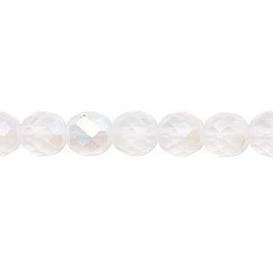 Bead, Czech fire-polished glass, matte opal AB, 8mm faceted round. Sold per pkg of 600 (1/2 mass).