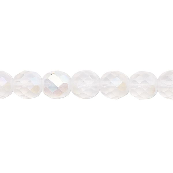 Bead, Czech fire-polished glass, matte opal AB, 8mm faceted round. Sold per pkg of 600 (1/2 mass). image number 0