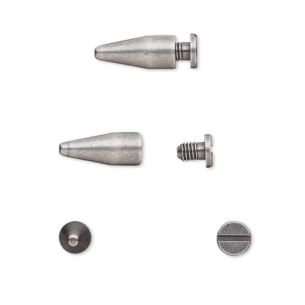 Rivet, twist-in, antique silver-plated brass, 13x5mm with 12x5mm spike and 3mm shank. Sold per pkg of (4) 2-piece sets. image number 0