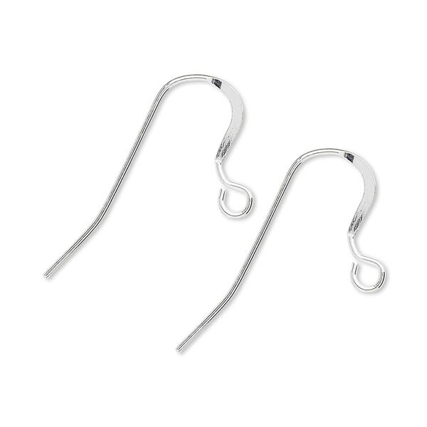 Ear wire fishhook 1pkg50 sterling silver, 16mm flat / open loop, 21 gauge 25 pair image number 0