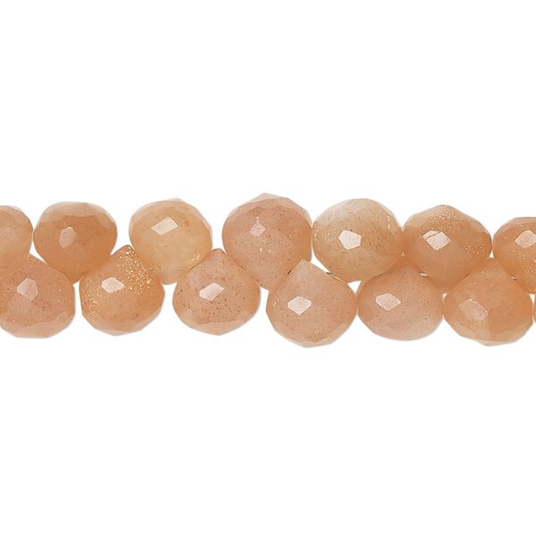 Peach moonstone 1pkg60, hand-cut top-drilled faceted teardrop bead natural 7x7mm image number 0
