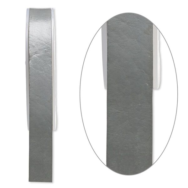Cord, leather, grey, 16mm flat. Sold per 5-yard spool. image number 0