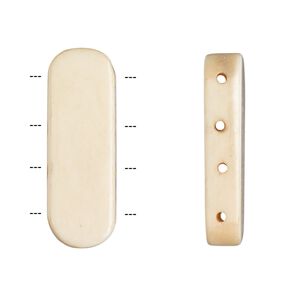 Spacer bar, antiqued bone, 28x9mm-30x11mm 4-strand rounded flat rectangle, fits up to 6mm beads, Mohs hardness 2-1/2. Sold per pkg of 16.