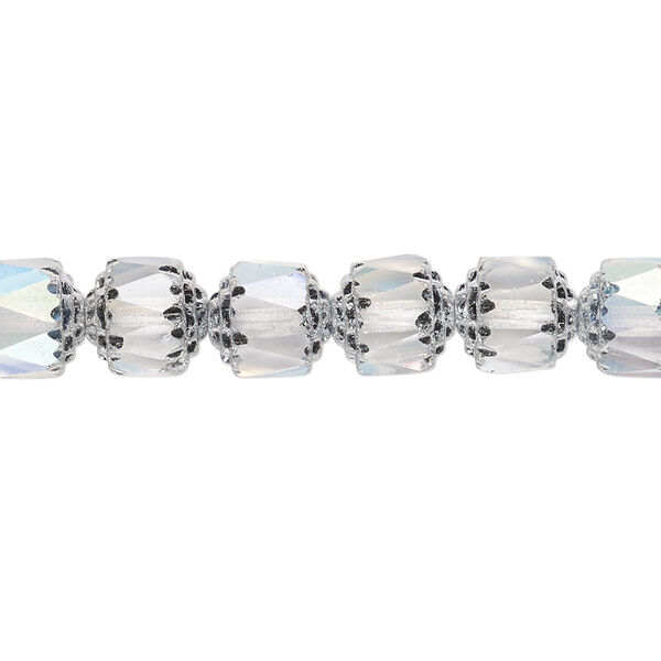 Bead, Czech dipped décor glass, light blue Apollo AB, 8mm round cathedral. Sold per 15-1/2" to 16" strand. image number 0