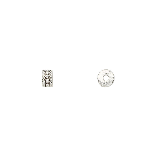 Bead, antique silver-plated "pewter" (zinc-based alloy), 5x3mm beaded rondelle. Sold per pkg of 100. image number 0