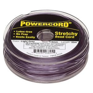 Cord, Powercord®, elastic, light grey, 1.5mm, 22-pound test. Sold per 25-meter spool.