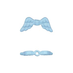 Bead, enamel and pewter (tin-based alloy), blue with glitter, 20x9mm double-sided angel wing. Sold individually.