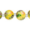 Bead, glass 1pkg8, multicolored, 14mm round with hand-painted flower. image number 0