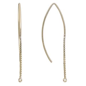 Ear wire 1pkg2 14Kt gold-filled, 48mm marquise / 1mm box chain / closed loop, 18 gauge 1 pair