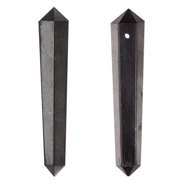 Shungite 1pkg1, hand-cut faceted double graduated point focal natural 48x8mm-50x10mm image number 0