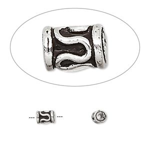 Bead, sterling silver, 6x4mm tube with scroll. Sold per pkg of 4.