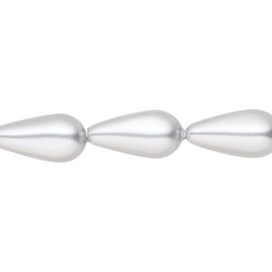 Pearl 50pk light grey, Preciosa Czech crystal 15x8mm pear