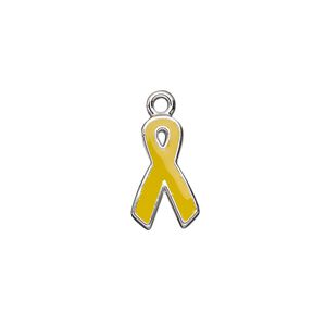 Charm, silver-plated aluminum and epoxy, yellow, 15x9mm single-sided awareness ribbon. Sold per pkg of 6.