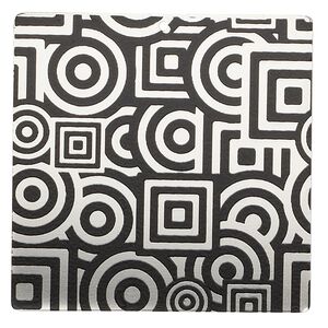 Focal, imitation rhodium-finished carbon steel, black, 40x40mm single-sided square with geometric design. Sold per pkg of 2.