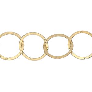 Chain 1pkg1 gold-plated cable, 14mm hammered round, brass 5 foot unfinished